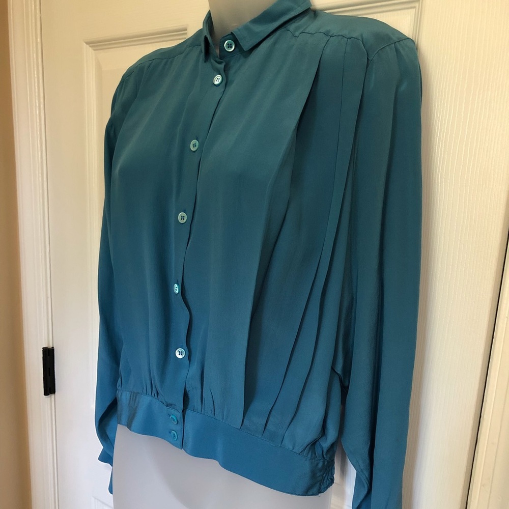 Peacock blue silk button blouse